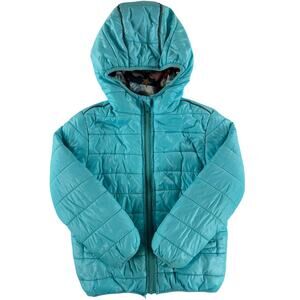 Faberlic Girls Puffer Jacket Inner Seashell Hood - Teal Blue - Size 116 (US 6)